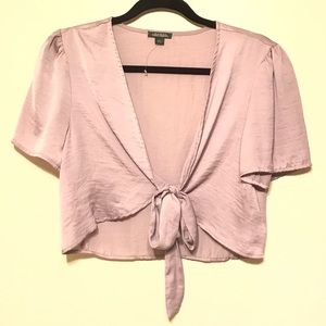 Cropped Tie-Front Silk Blouse